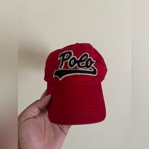 Polo Ralph Lauren Script Spell Out Red Strapback Hat Cap *HAS FLAWS*